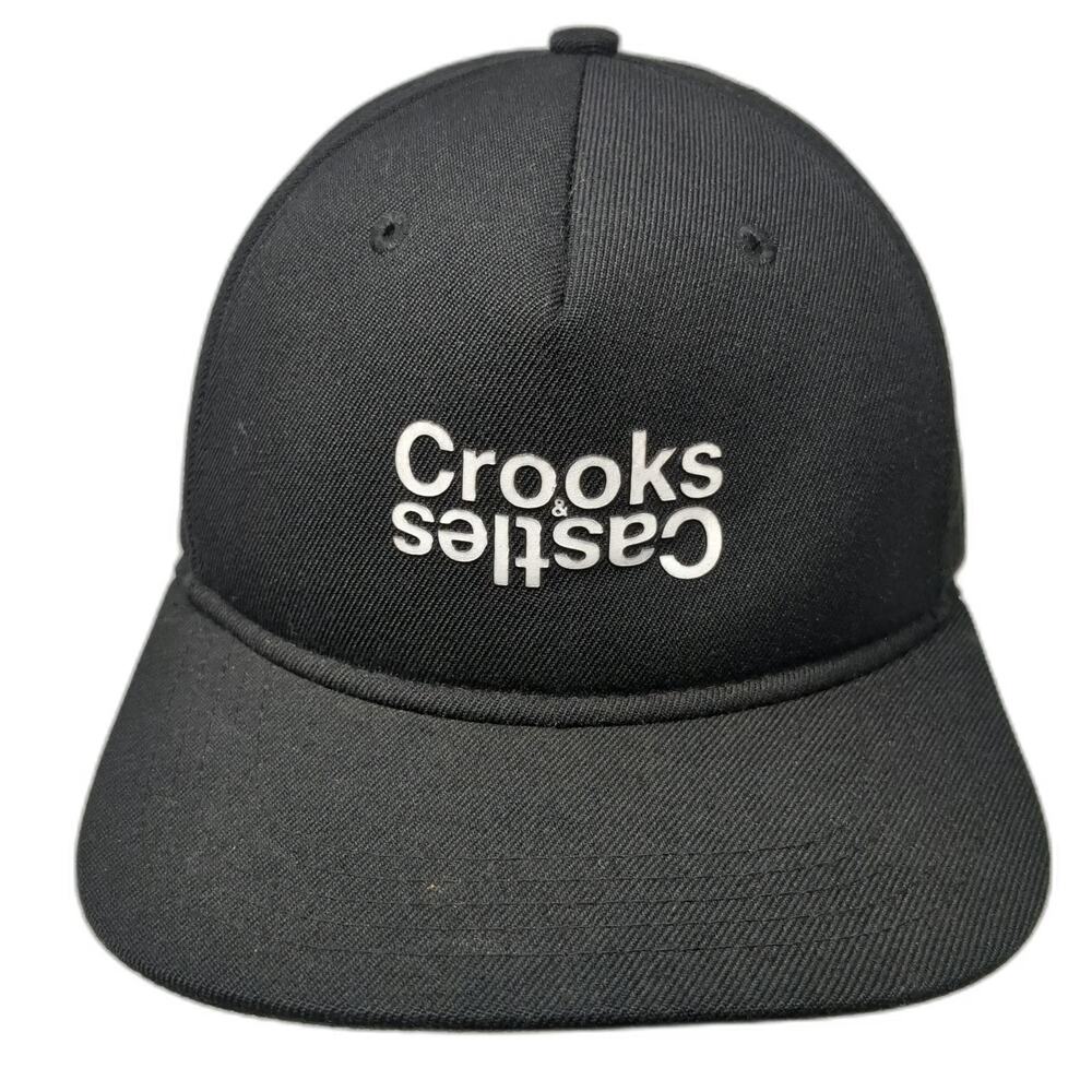 Crooks & Castles Snapback Black One Size Hat Inverted Logo Gold Pin Graphic Brim